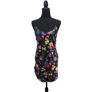 Victoria's Secret Floral Print Cami Mini Dress Black Multicolor Lingerie Vintage